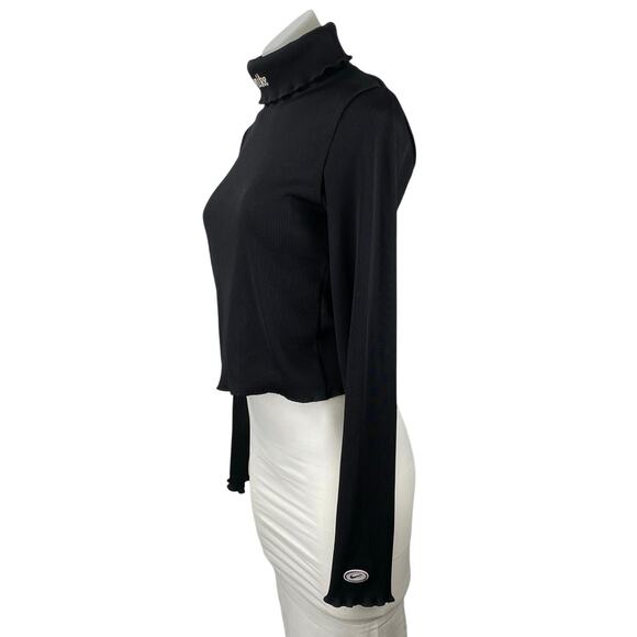 Nike Women's Black Ribbed Knit Long Sleeve Turtle Neck Crop Sweater Tops Size S - Picture 2 of 5